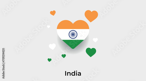 India flag heart shape with additional hearts icon vector illustration