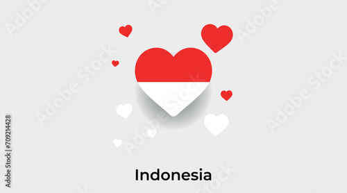 Indonesia flag heart shape with additional hearts icon vector illustration