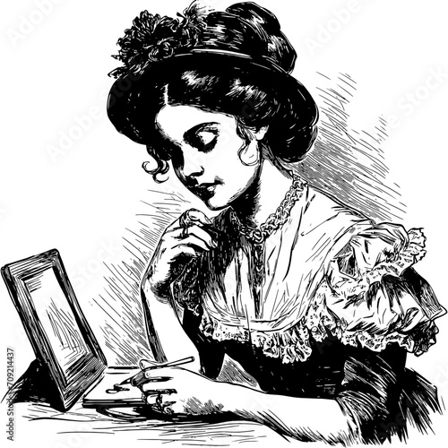 Old Fashioned Woman Writing A Letter