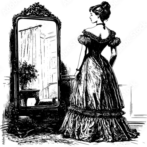 Old Fashioned Woman Looking In The Mirror