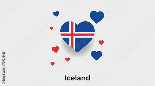 Iceland flag heart shape with additional hearts icon vector illustration
