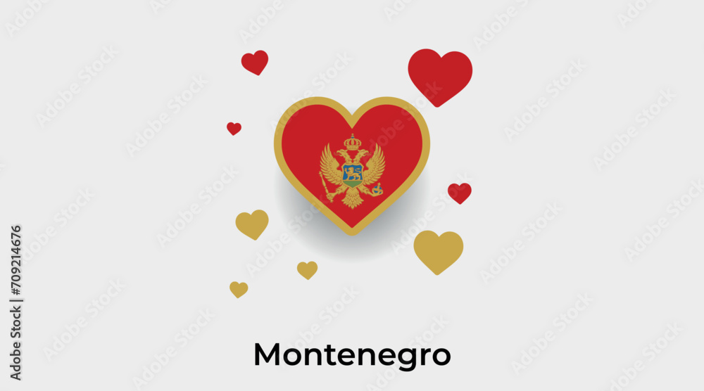 Montenegro flag heart shape with additional hearts icon vector illustration Montenegro flag heart shape with additional hearts icon vector illustration