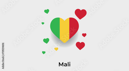 Mali flag heart shape with additional hearts icon vector illustration