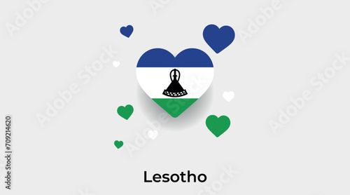Lesotho flag heart shape with additional hearts icon vector illustration