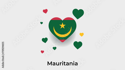 Mauritania flag heart shape with additional hearts icon vector illustration