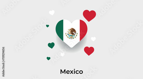 Mexico flag heart shape with additional hearts icon vector illustration
