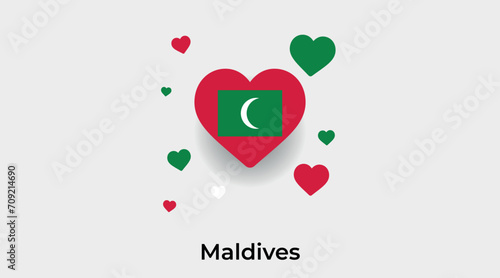 Maldives flag heart shape with additional hearts icon vector illustration