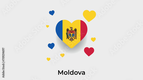 Moldova flag heart shape with additional hearts icon vector illustration