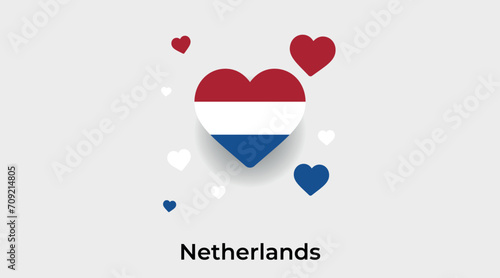 Netherlands flag heart shape with additional hearts icon vector illustration
