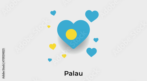 Palau flag heart shape with additional hearts icon vector illustration