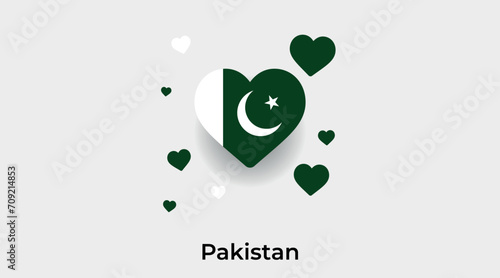 Pakistan flag heart shape with additional hearts icon vector illustration
