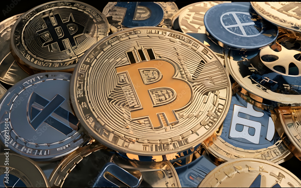 Fototapeta premium Bitcoin Digital Blockchain Cryptocurrency for Network