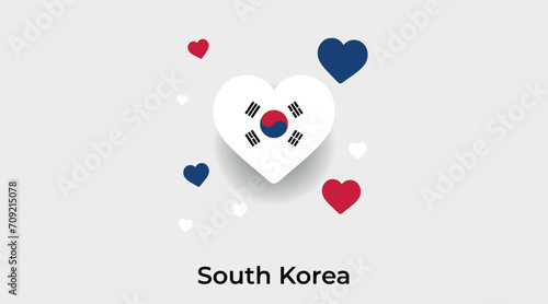 South Korea flag heart shape with additional hearts icon vector illustration