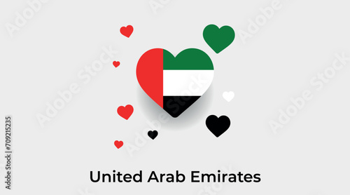 United Arab Emirates flag heart shape with additional hearts icon vector illustration