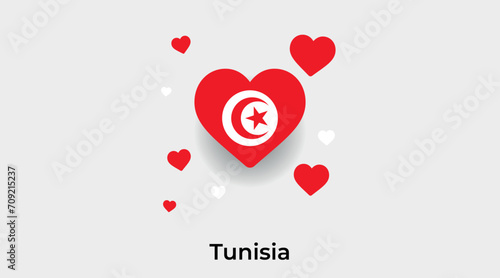 Tunisia flag heart shape with additional hearts icon vector illustration