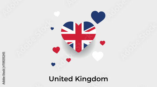 United Kingdom flag heart shape with additional hearts icon vector illustration