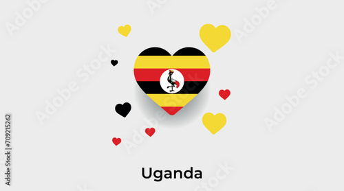 Uganda flag heart shape with additional hearts icon vector illustration