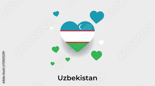 Uzbekistan flag heart shape with additional hearts icon vector illustration