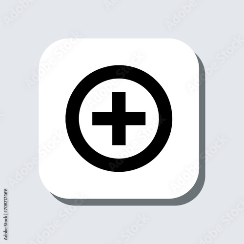 Add icon vector. Plus sign symbol in trendy flat style. Medical cross vector icon illustration in square isolated on gray background