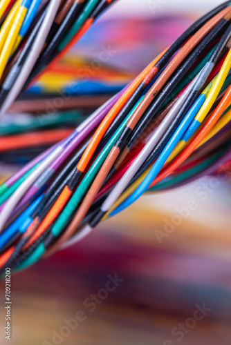 Colorful electric cable in computer and telecommunication network