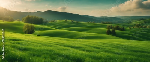 Beautiful and miraculous colors of green spring panorama landscap © Adi