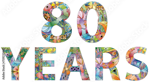 80 years anniversary emblem. Engraving design. Vector illustration.