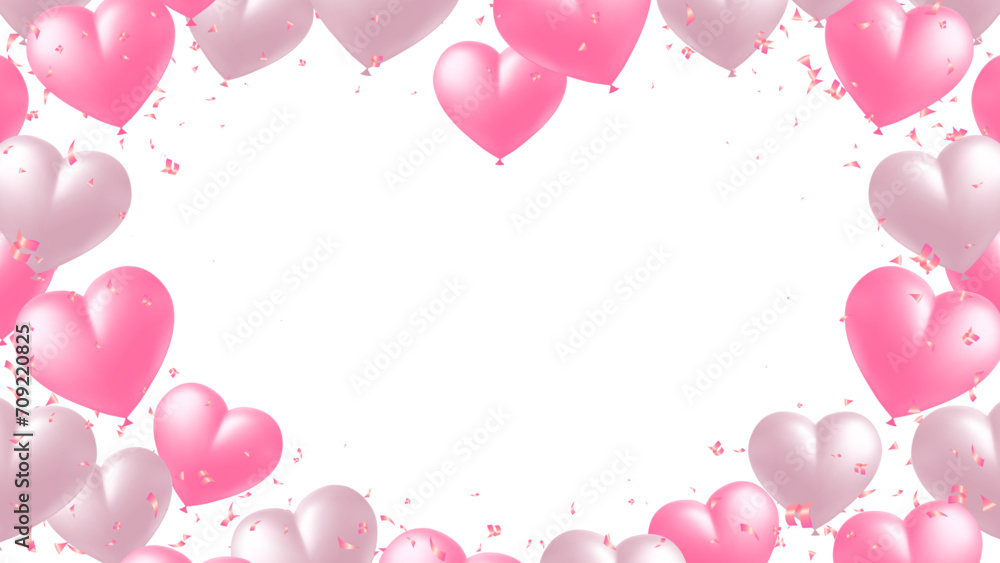realistic pink heart balloons frame or template for holiday, birthday party, Valentines, background celebration