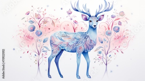 Beautiful watercolor deer on white background. Neural network AI generated art © mehaniq41