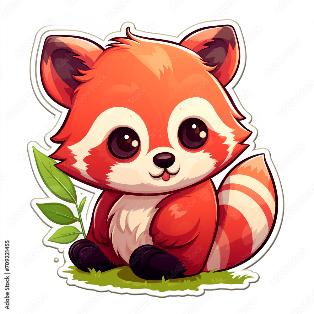 Fototapeta premium a kawaii red panda sticker cartoon created with Generative Ai