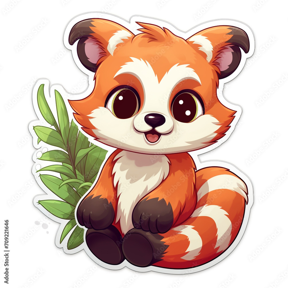Obraz premium a kawaii red panda sticker cartoon created with Generative Ai