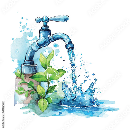 World Water Day cartoon style watercolor illustration on white background