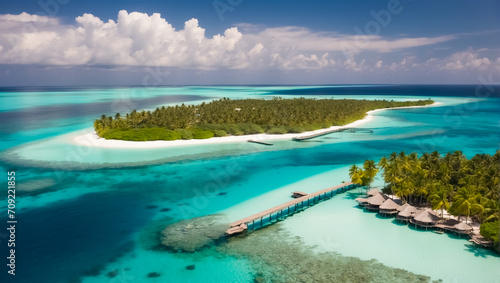 Beautiful island in the Maldives aerial photography summer vacation 