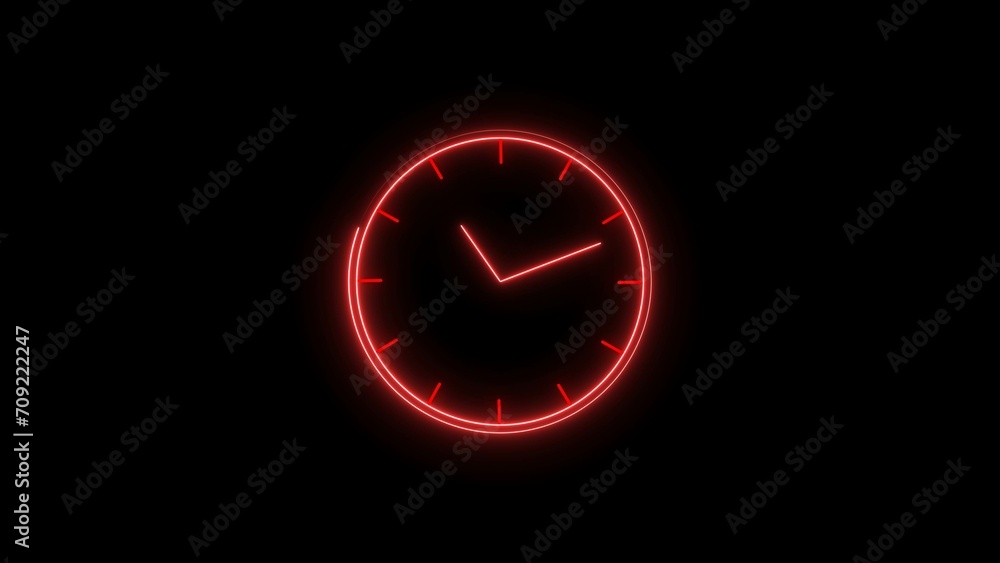 Red color clock with glowing neon light 24 Hour Day Fast Speed. Red circle digital and analog clock looped black background 4k illustration. Red color clock with glowing neon light 24 Hour Day Fast Speed. Red circle digital and analog clock looped black background 4k illustration.