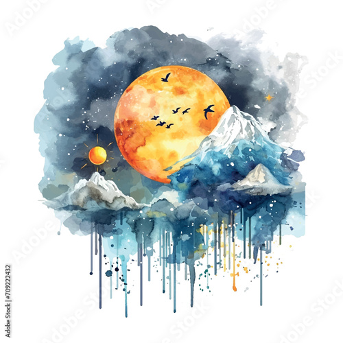 World Meteorological Day cartoon style watercolor illustration on white background