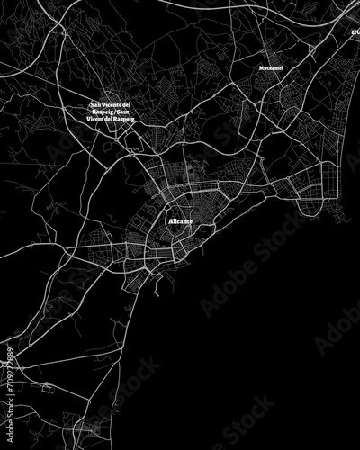 Alicante Spain Map, Detailed Dark Map of Alicante Spain