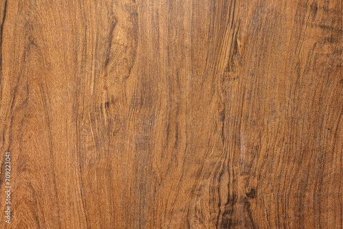 Background and texture of dark brown hardwood or oak wood surface in natural pattern. Close-up and selective focus at center part of photo. 