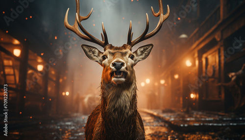 Hyperrealistic photograph of scared Rudolph reindeer created with Generative Ai