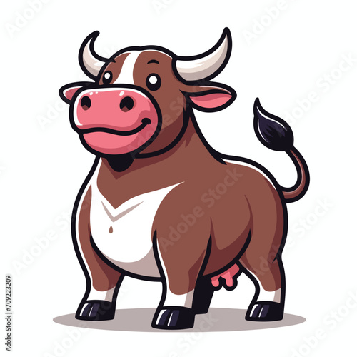 Logo Mascot Cartoon Bull or Cow Smiling With Confidence and Charm in a Stylized Illustration