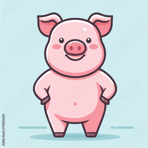 Cute Logo Mascot Cheerful Cartoon Piglet Standing Confidently