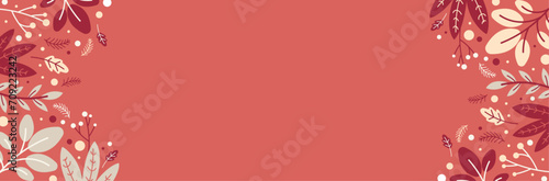 Bannière festive et végétale pour la Saint-Valentin - Décorations florales aux couleurs d'Amour - Arrière-plan romantique pour la journée des amoureux - Illustrations éditables - Cadre déco moderne