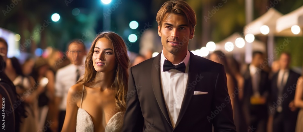 Celebrity couple walk the red carpet in the hands of visitors Stock ...