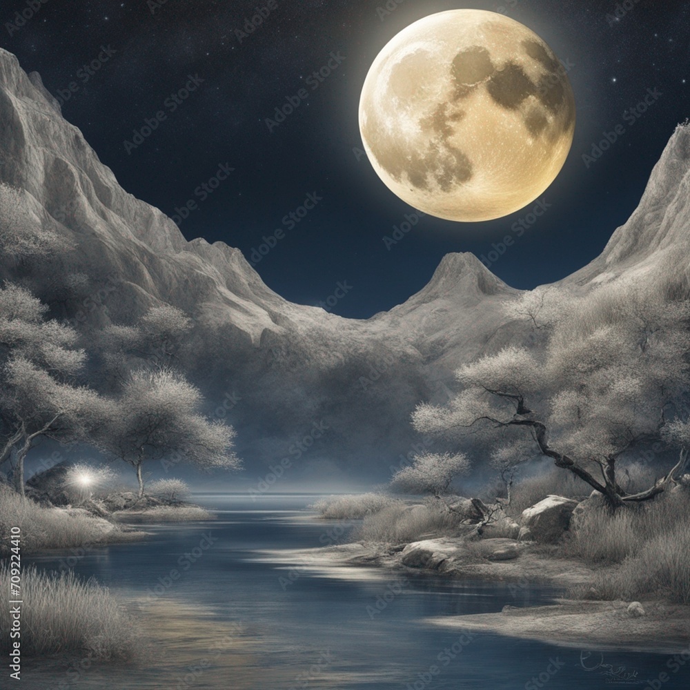 Obraz premium Mystical Moonlight: A Serene Encounter with Nocturnal Creatures