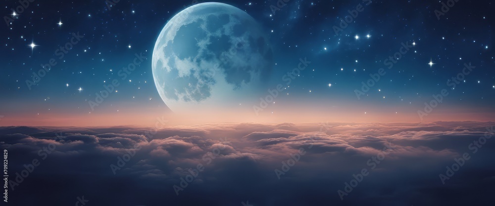 blue gradient mystical moonlight sky with clouds and stars blue gradient mystical moonlight sky with clouds and stars