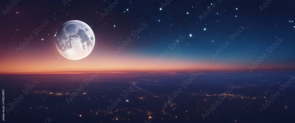 blue gradient mystical moonlight sky with clouds and stars