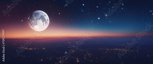 blue gradient mystical moonlight sky with clouds and stars