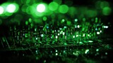 Blurred bokeh with binary code and computer circuitry for digital tech design background