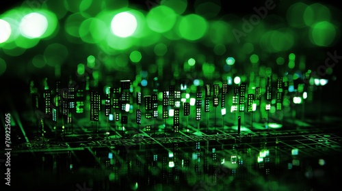 Blurred bokeh with binary code and computer circuitry for digital tech design background © Ilja