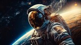 Astronaut against the backdrop of the earth in space. Neural network AI generated art
