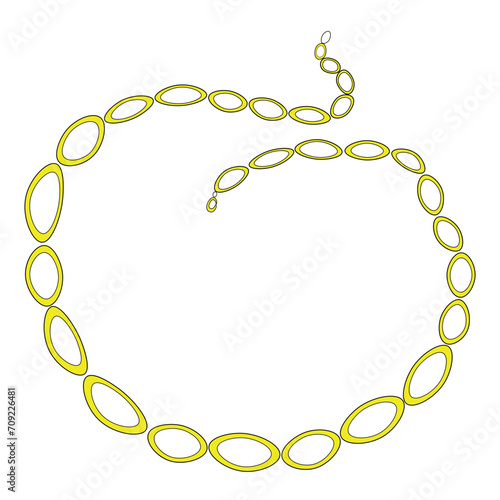 Yellow color chain necklace, isolate on white, flat vector, girly things, frame