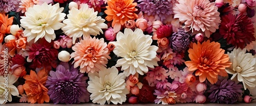 Beautiful flower wall background with amazing red,orange,pink,purple,green and white chrysanthemum flowers,Wedding decoration,flower,rose,romantic,bouquet,nature,floral,wall,colourful photo